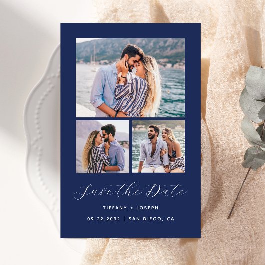 Budget 3-foto Navyblauw Save the Date