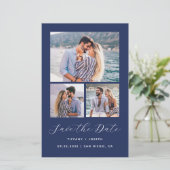 Budget 3-foto Navyblauw Save the Date (Staand voorkant)