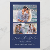 Budget 3-Foto QR Code Navy Blue Save the Date (Voorkant)