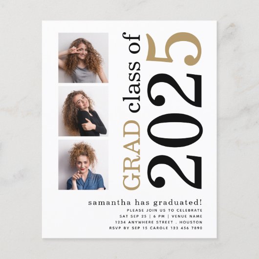 Budget 3 foto Zwart Goud 2025 Afstuderen Uitnodige (Voorkant)