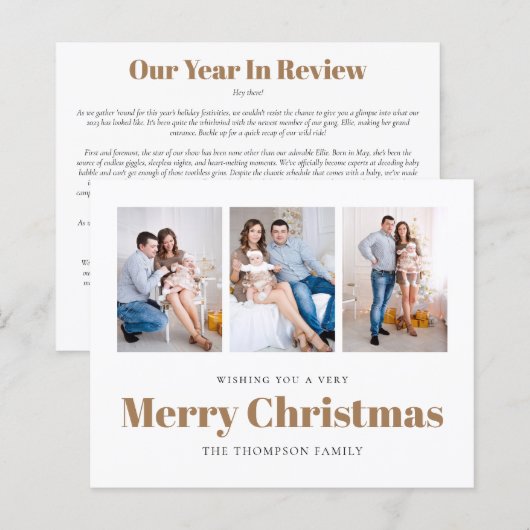 BUDGET 3 Foto's Familie Nieuwsbrief Kerst Kaart (Voorkant / Achterkant)