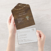 Budget 3 in 1 RUSTIC WOOD Wedding Invite All In One Uitnodiging (Afscheurbaar)