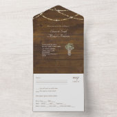 Budget 3 in 1 RUSTIC WOOD Wedding Invite All In One Uitnodiging (Binnen)