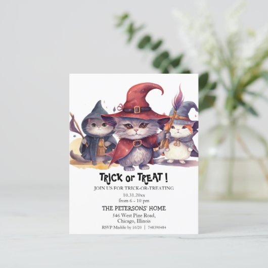 Budget 3 Kleine Heksen Trick or treat Uitnodiging (Staand voorkant)