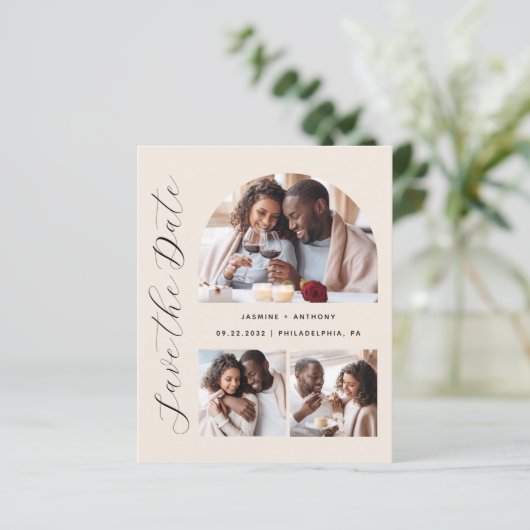 Budget 3-Photo Arch Beige Bewaar de datum (Staand voorkant)