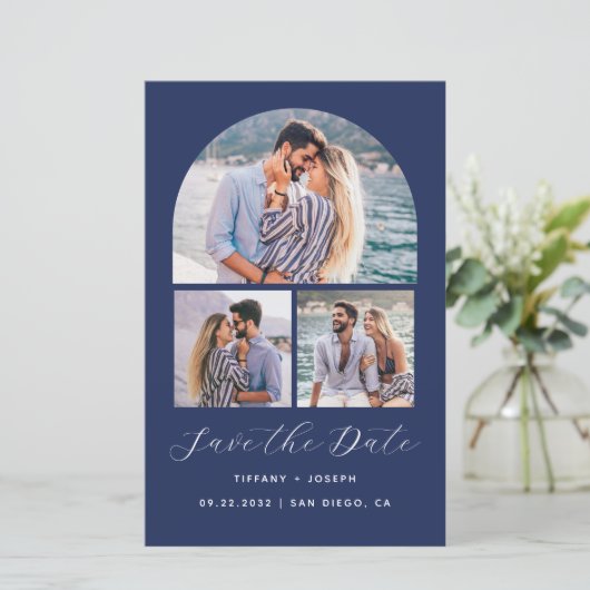 Budget 3 Photo Arch Navy Save the Date (Staand voorkant)