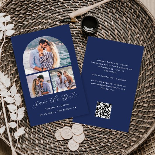 Budget 3 Photo Arch QR Code Navy Save the Date