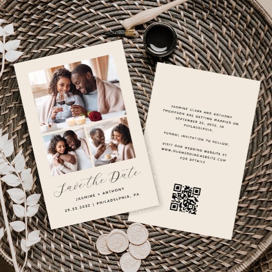 Budget 3-Photo Collage Beige Bewaar de datum