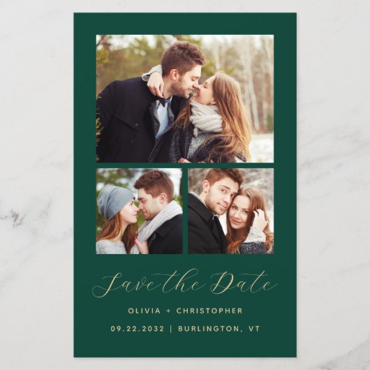 Budget 3-Photo Collage Green QR-code Save the Date (Voorkant)