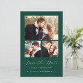 Budget 3-Photo Collage Green Save the Date (Staand voorkant)