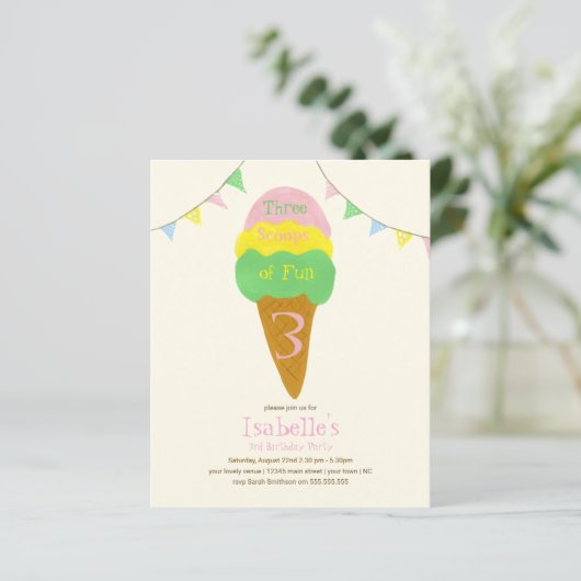 Budget 3 Scoops van Leuke 3e Verjaardagsfeest (Staand voorkant)