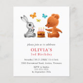 Budget 3e verjaardag Teddy Bear Bunny uitnodiging (Voorkant)