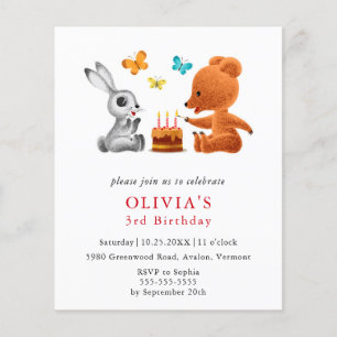 Budget 3e verjaardag Teddy Bear Bunny uitnodiging