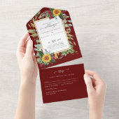 BUDGET 3in1 Bourgogne zonnebloemen Brouwen RSVP All In One Uitnodiging (Afscheurbaar)