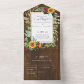 BUDGET 3in1 Bourgogne zonnebloemen Brouwen RSVP All In One Uitnodiging (Binnen)