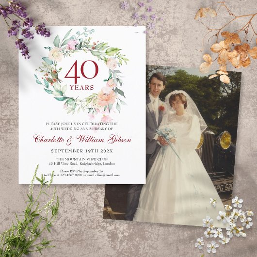 Budget 40e Jubileum Ruby Floral Foto Uitnodigen