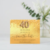 Budget 40e verjaardag gouden glitter save the date (Staand voorkant)