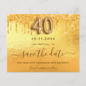 Budget 40e verjaardag gouden glitter save the date (Voorkant)