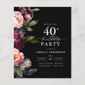Budget 40e verjaardag Moody Bloemen Uitnodiging (Voorkant)