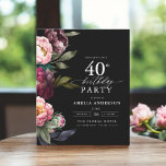Budget 40e verjaardag Moody Bloemen Uitnodiging Flyer<br><div class="desc">Vier uw mijlpaal met een moderne humeurige uitnodiging voor de 40e verjaardag met rijke bordeaux en blozende bloemen. Dit elegante ontwerp combineert diepe, dramatische tinten met zachte, romantische accenten, perfect voor het instellen van een verfijnde maar uitnodigende sfeer. Het opvallende bloemstuk voegt een vleugje luxe toe, terwijl de hedendaagse lay-out...</div>