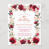 BUDGET 40e verjaardag Red Rose Pink Peony Invite (Voorkant)