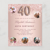 Budget 40e verjaardag roos gouden foto-uitnodiging (Voorkant)