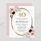 Budget 40e verjaardag Rozen Gold Foil Party Uitnod (Voorkant / Achterkant)