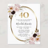 Budget 40e verjaardag Rozen Gold Foil Party Uitnod (Voorkant)