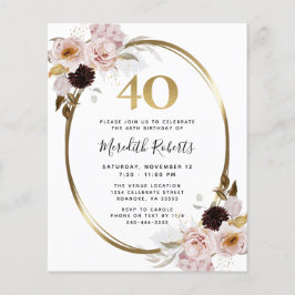 Budget 40e verjaardag Rozen Gold Foil Party Uitnod