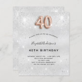 Budget 40e verjaardag zilveren roos gouduitnodigin (Voorkant / Achterkant)
