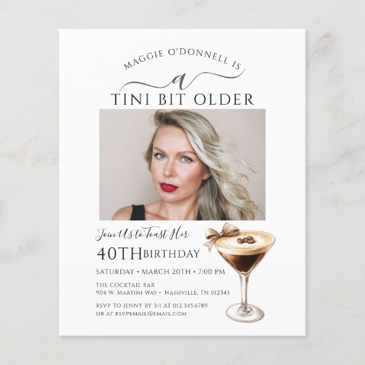 BUDGET 40e verjaardagsfeestje Foto Martini Uitnodi (Voorkant)