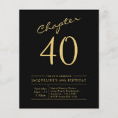 Budget 40th Birthday Invitation Black Gold Flyer (Voorkant)