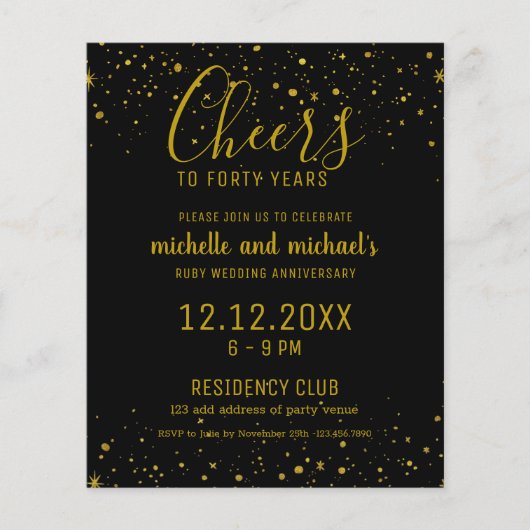 Budget 40th Ruby Wedding Jubileum Zwart Goud (Voorkant)