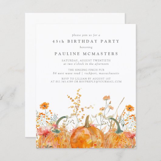 BUDGET 45th Birthday Pumpkin Wildflower Fall  (Voorkant / Achterkant)