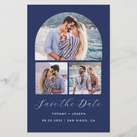 Budget 4 Foto Collage Boog Navy Save the Date (Voorkant)