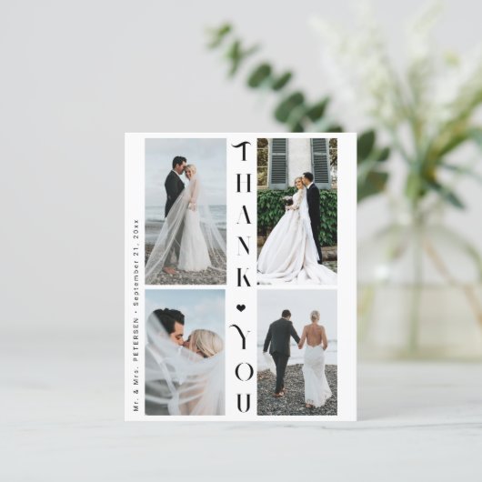 Budget 4 foto-collage bruiloft bedankt (Staand voorkant)