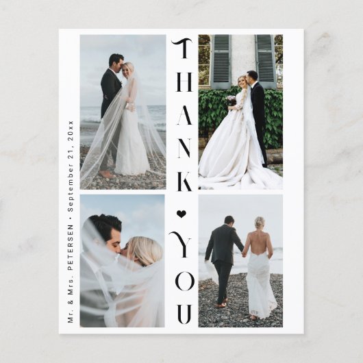 Budget 4 foto-collage bruiloft bedankt flyer (Voorkant)