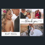 Budget 4 Foto Collage Weddenschap Hartelijk dank<br><div class="desc">Elegant, Modern Script 4 Fotocollage Bruiloft Dank u betaalbare low budget dunne kaart. Stijlvolle bruiloft dank u sjabloon met vier foto op de voorkant en een foto op de achterkant. Met de tekst "Thank you" in een wervelende hand geletterde typografie script lettertype met swash of in zwart op witte achtergrond....</div>