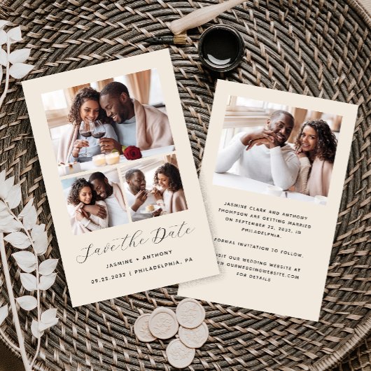 Budget 4-Foto Minimalist Beige Save the Date