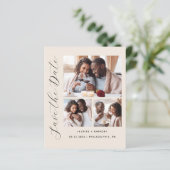 Budget 4-Foto Minimalistisch Beige Save the Date (Staand voorkant)