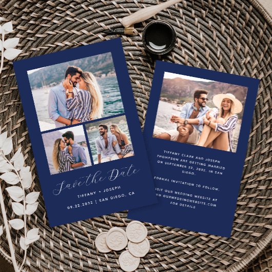 Budget 4-Foto Navy Blue Save the Date
