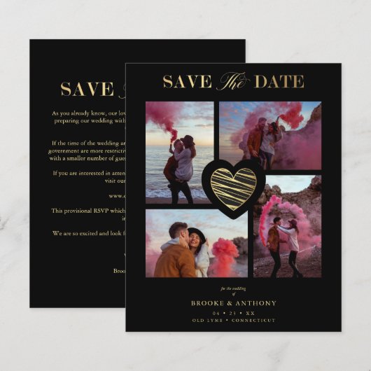 Budget 4 Foto's Black Collage Wedding Gold Heart  (Voorkant / Achterkant)
