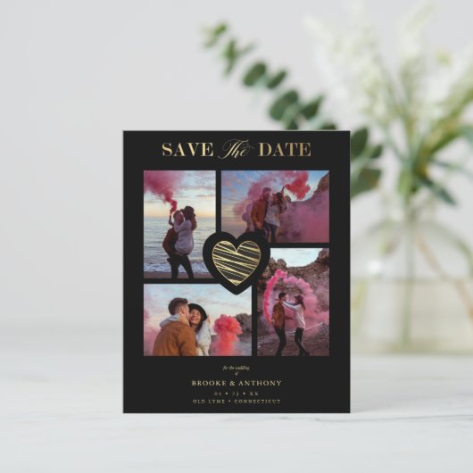 Budget 4 Foto's Black Collage Wedding Gold Heart  (Staand voorkant)