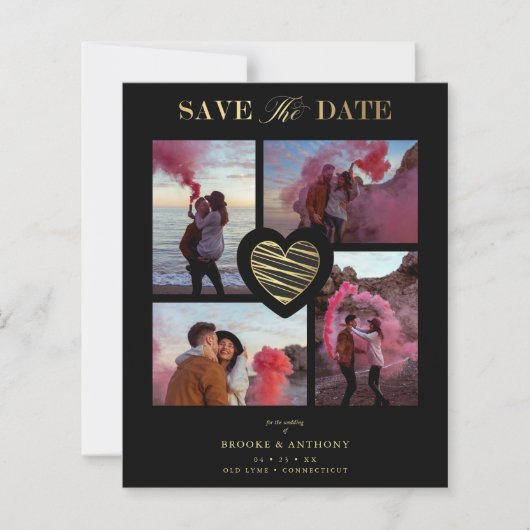 Budget 4 Foto's Black Collage Wedding Gold Heart  (Voorkant)