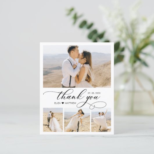 Budget 4 Fotoscript Hart Bruiloft Dank u Kaart (Staand voorkant)