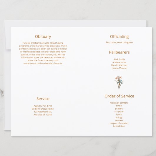 Budget 4-pagina Bloemen Bloemen Begrafenisprogramm (Achterkant)