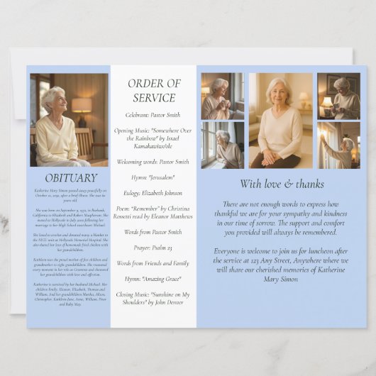 Budget 4 pagina's Begrafenisprogramma Zacht Blauw (Achterkant)