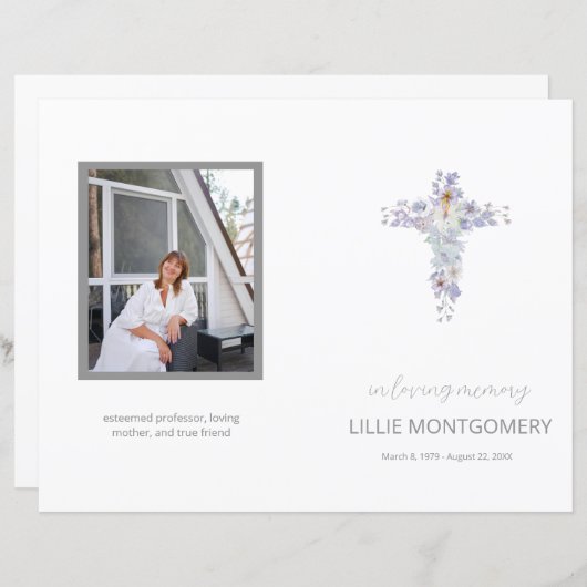 Budget 4-pagina's Flower Cross begrafenisprogramma (Voorkant / Achterkant)