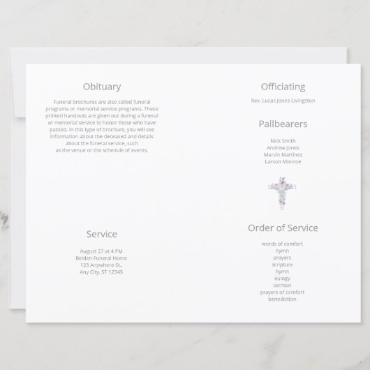 Budget 4-pagina's Flower Cross begrafenisprogramma (Achterkant)