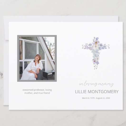 Budget 4-pagina's Flower Cross begrafenisprogramma (Voorkant)